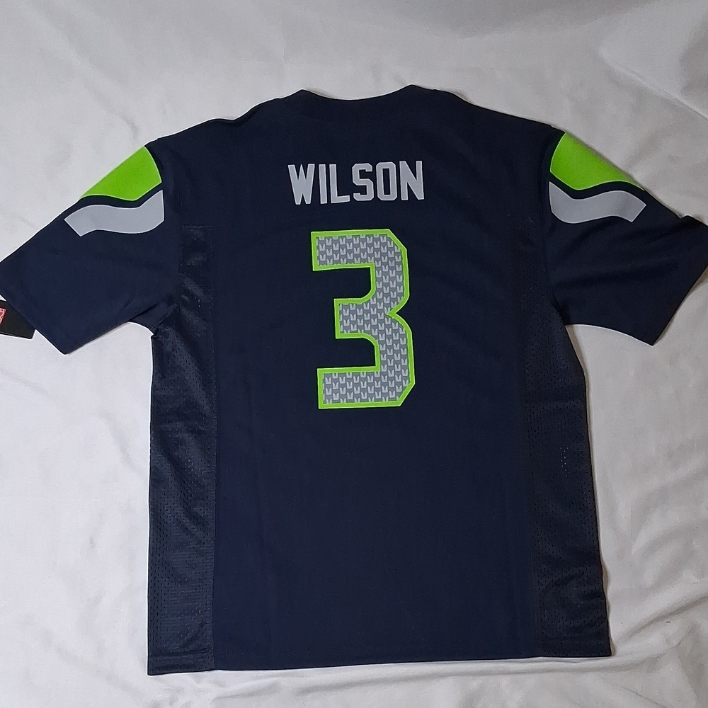 Seattle Seahawks Russell Wilson #3 Navy Short Sleeve Jersey - Picture 2 of 5